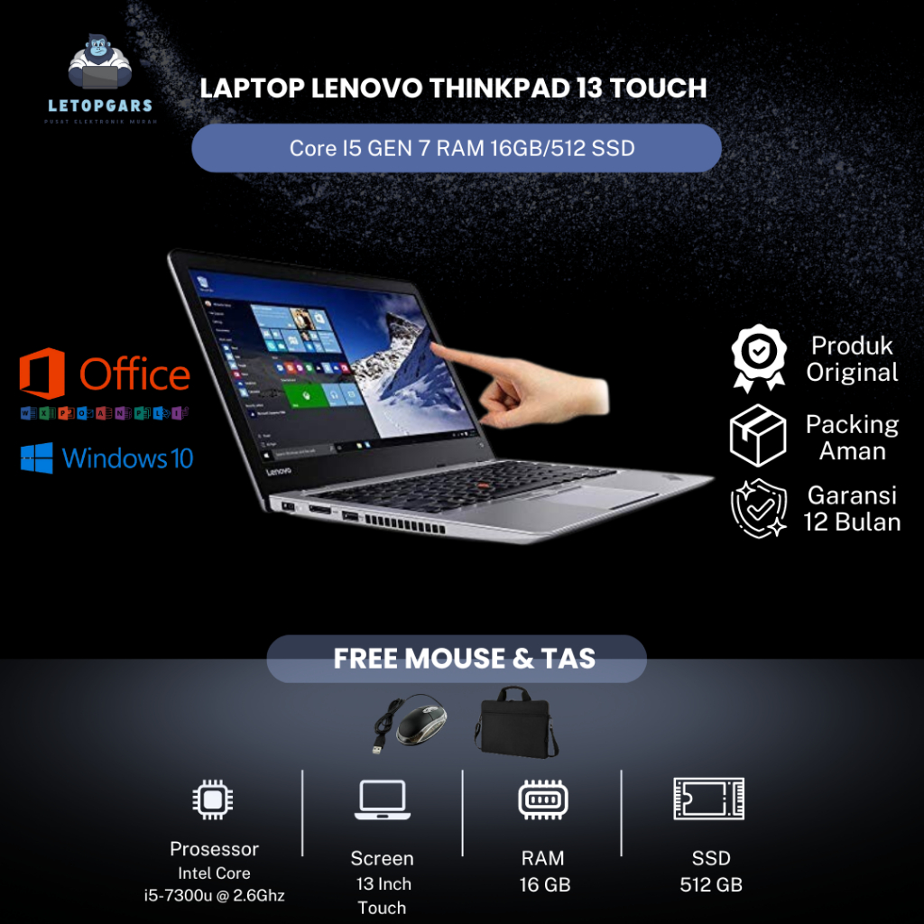 LAPTOP LENOVO THINKPAD 13 TOUCH I5 GEN 7 RAM 16GB/512 SSD
