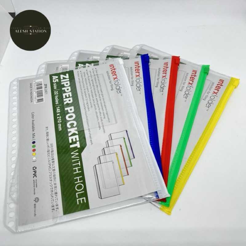 

Zipper pocket binder divider A5 Inter X with hole-pembatas loose leaf