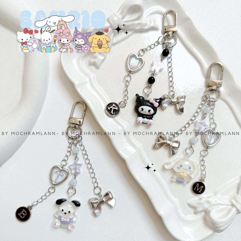 Keychain Inisial SANRIO//Gantungan Kunci Cinamoroll Kuromi Melody//Gantungan Tas Case Hp