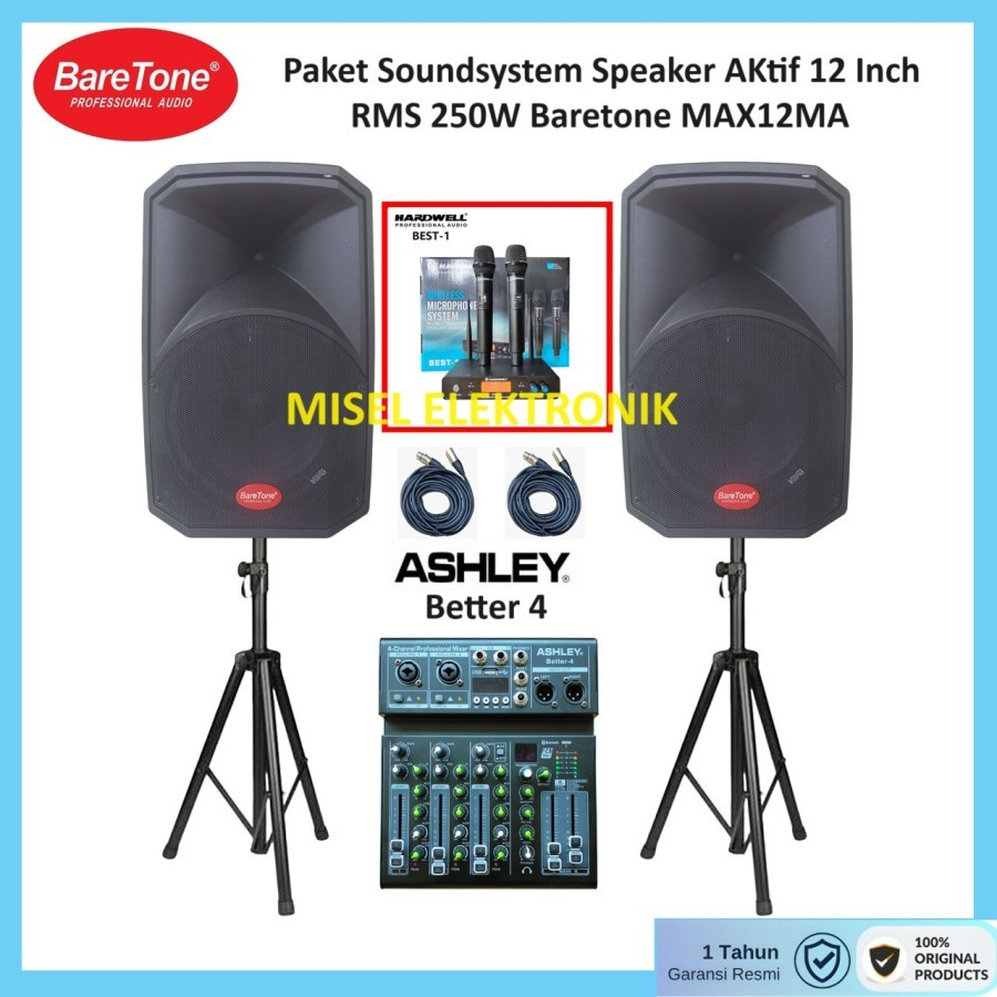 Paket Soundsystem Speaker Aktif 12 Inch Baretone MAX12MA Mixer Ashley