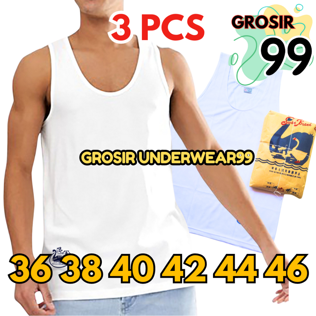 Isi 3 Pcs Kaos dalam pria Swan Singlet pria Swan Brand Kaos kutang pria dewasa PREMIUM KATUN GROSIR9