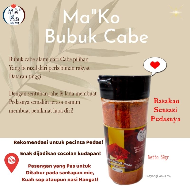 

Bubuk Cabe murni / Ma"Ko Bubuk Cabe (MBC) / Bubuk Cabe tabur