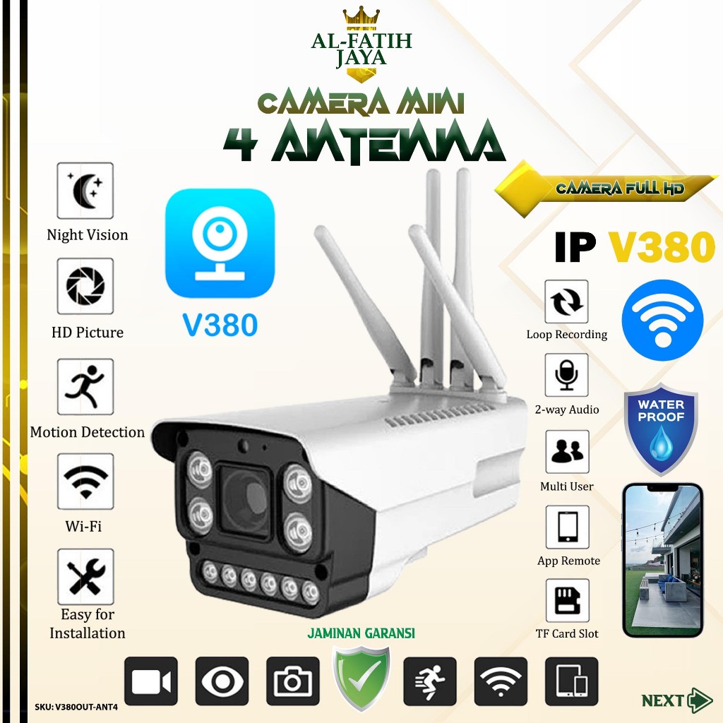 Camera CCTV Wifi 2Mp HD 1080P 4 Antena With 4 IR 6 Led - V380 Kamera Sistem Keamanan Rumah Pengintai