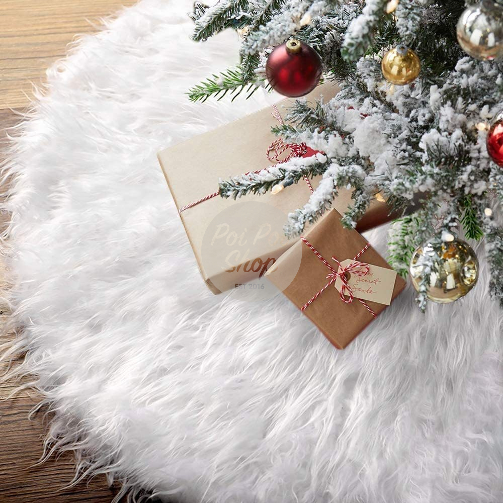 Karpet Pohon Natal Premium 120cm Bahan Bulu Glitter Tatakan Christmas Tree Skirt Pohon Grosir Orname