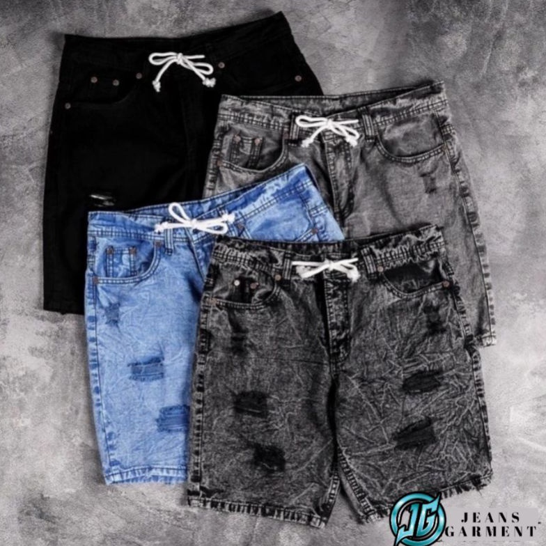 KODE T75Y Celana Pendek Jeans Sobek Pria Premium Gym Lari Seri l988 Banter