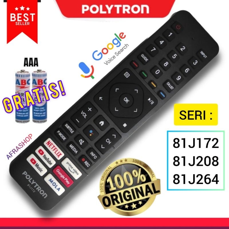 Remote TV Polytron LED Android google Smart TV 81J172 / 81J208 / 81J263/81J264 ( bisa google voice )