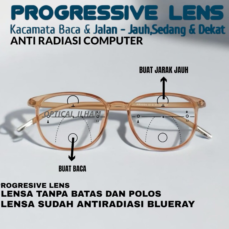 Kacamata Baca Progresif Antiradiasi Wanita | Kacamata Baca dan jalan | Kacamata Baca Plus 5004/kacam