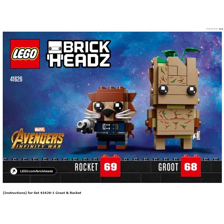 Lego 41626 Groot & Rocket Avengers Infinity War GOTG Brickheqdz Brick Headz