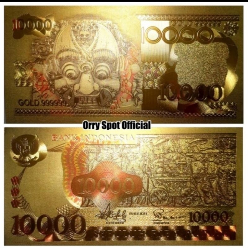 souvenir uang 10000 barong 1975 gold foil