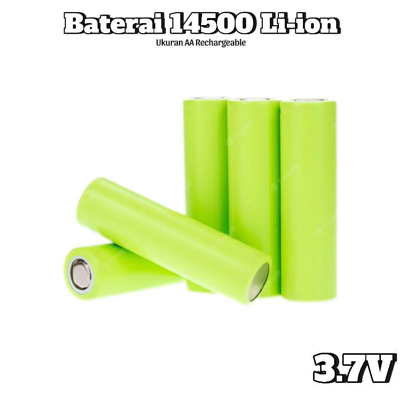 Battery AA Rechargeable 14500 Flat Top / Baterai Cas 3.7V Li-ion 14500 / Baterai AA Rechargeable Kut