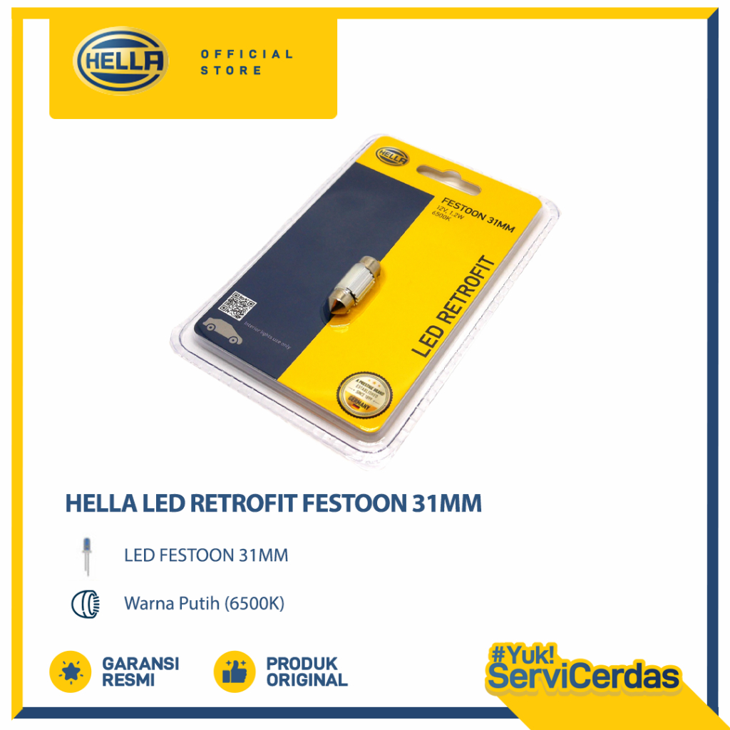 Lampu Kabin Mobil HELLA LED Festoon 31MM 6500K - Bohlam Mobil