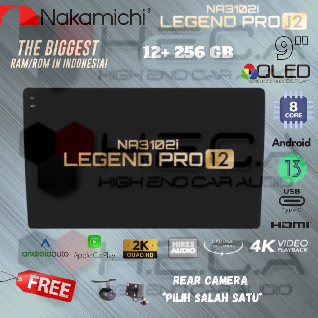 Nakamichi LEGEND PRO 12 9" inch RAM 12/256 GB Head Unit Android NA-3102i 4K Tape Mobil TV + Rear Cam