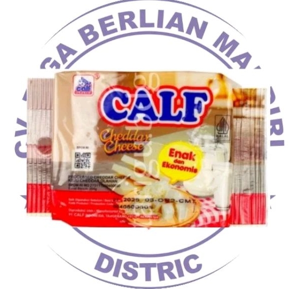 

KEJU CALF CHEDDAR SERBAGUNA 200GRAM / 8PCS / 1SLOP