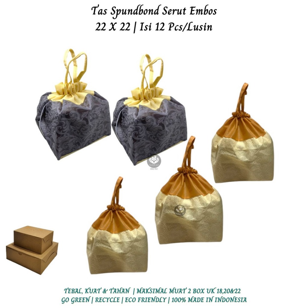 

Tas Spunbond Tas Kain Goodie Bag 22x22 Kantung (Tsse22-Isi 12 Pcs)