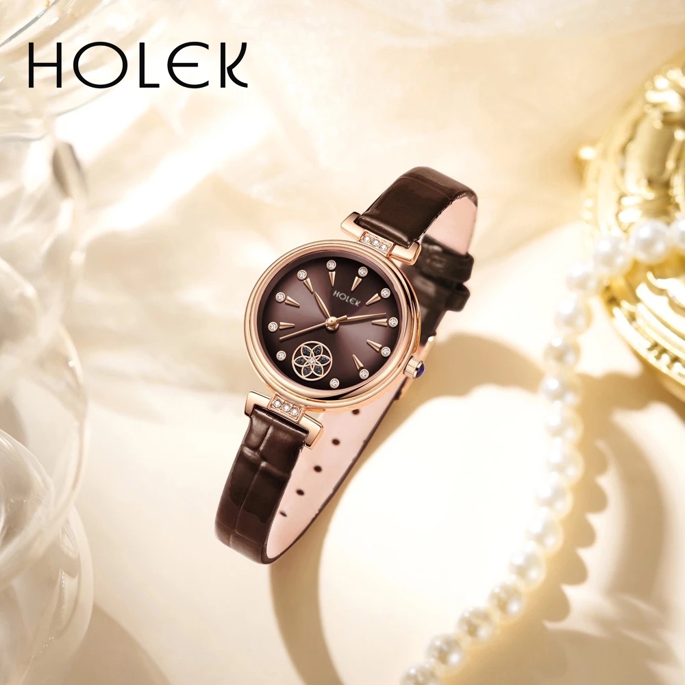 HOLEK1916 Jam Tangan Wanita Retro Fashion Asli Sabuk Tahan Air Jam Tangan Wanita