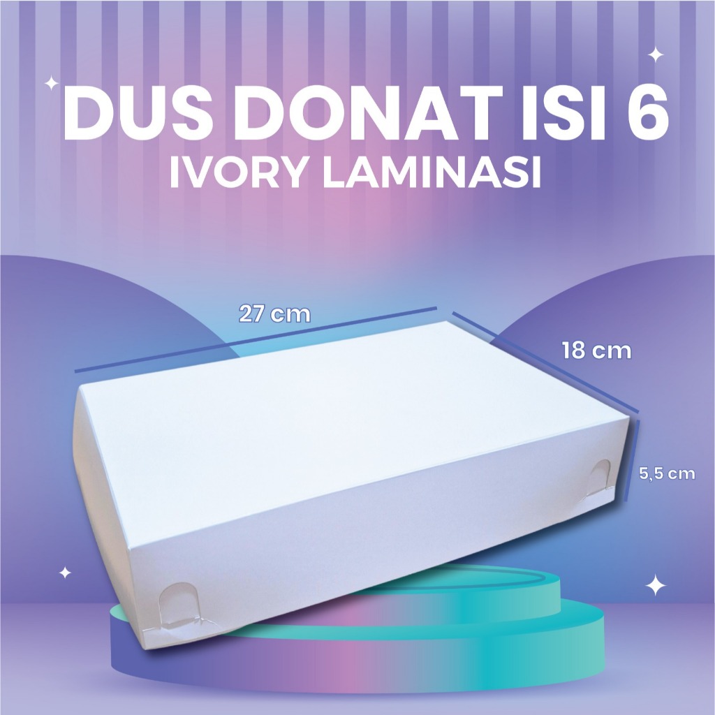 Dus donat, kotak donat isi 6 ivory laminasi 27x18,5x5,5 putih 265gsm