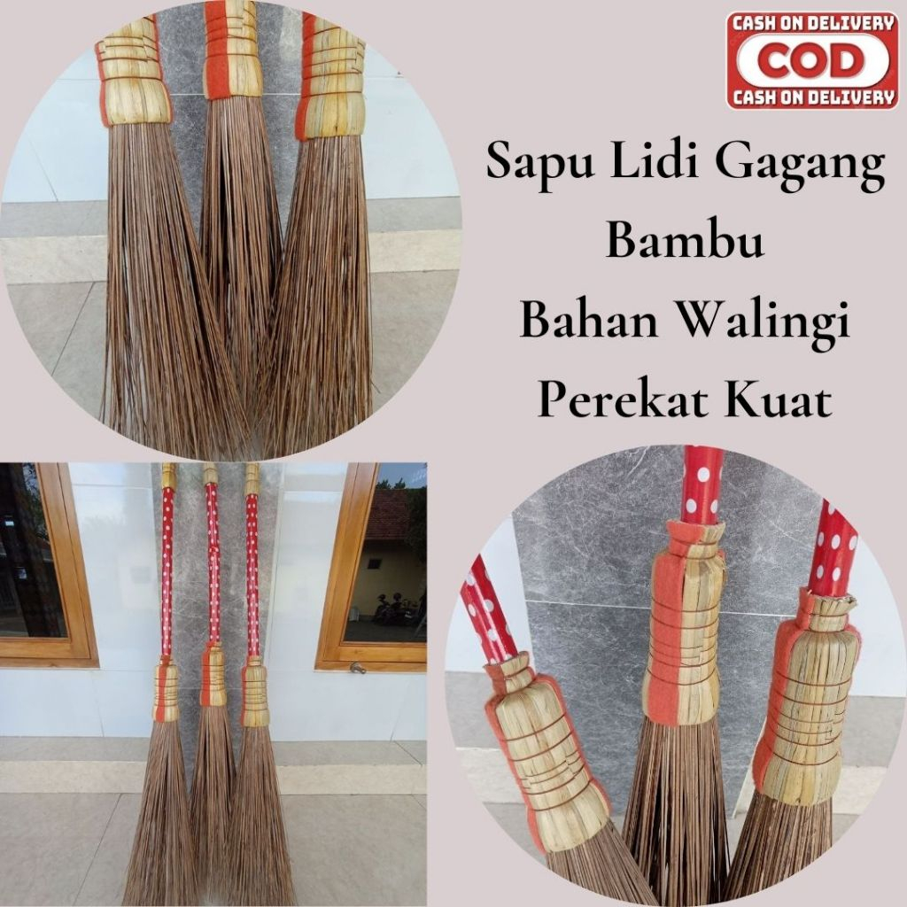 TERMURAH sapu lidi taman gagang panjang, sapu lidi kelapa tangkai bambu