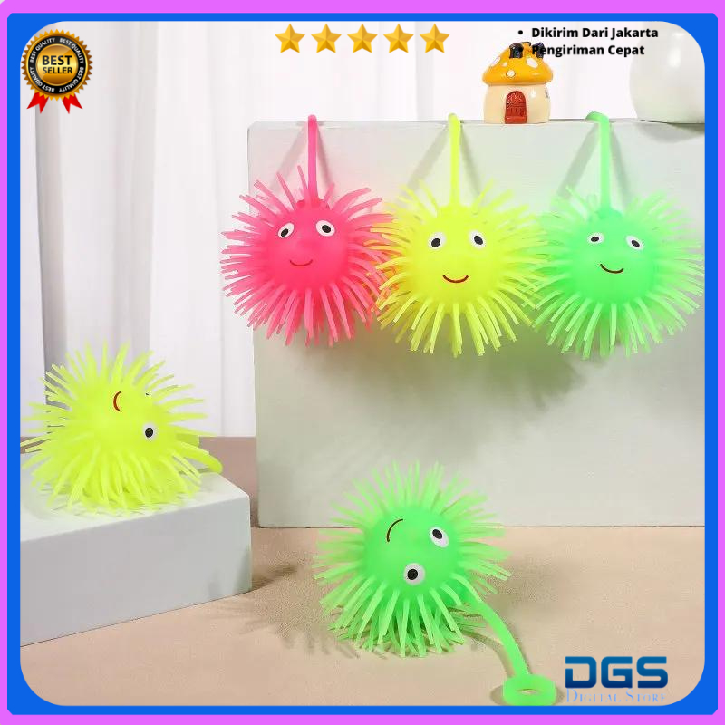 Bola Ubur Mainan Bayi Anak Puffer Ball Ubur Ubur Karet LED Bola Duri Lampu LED DGS
