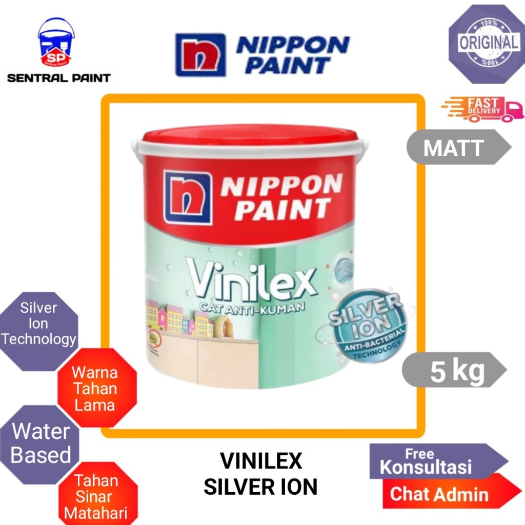 CAT TEMBOK INTERIOR NIPPON PAINT VINILEX ANTI KUMAN SILVER ION 5 KG