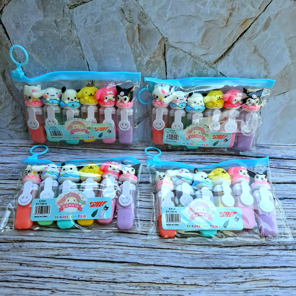 

D3W! Stabilo (1 Set ISI 6 pcs) Pastel Bentuk Sanrio Kuromi Cinnamon Roll Melody Highlighter Lucu