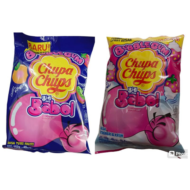 

Bubblegum chupa chupsBig babol permen karet Rasa tutti frutti Krim strowberry 152g kurleb 40 butir