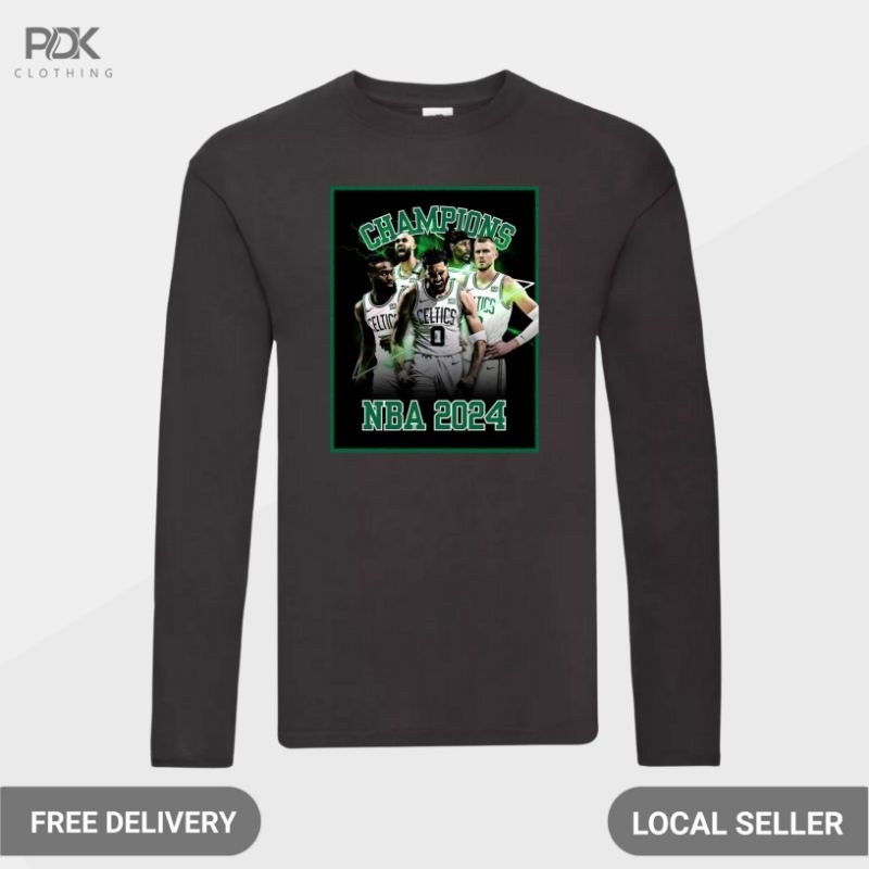 Kaos Pria Baju Lengan Panjang Basketball Champions NBA 2024