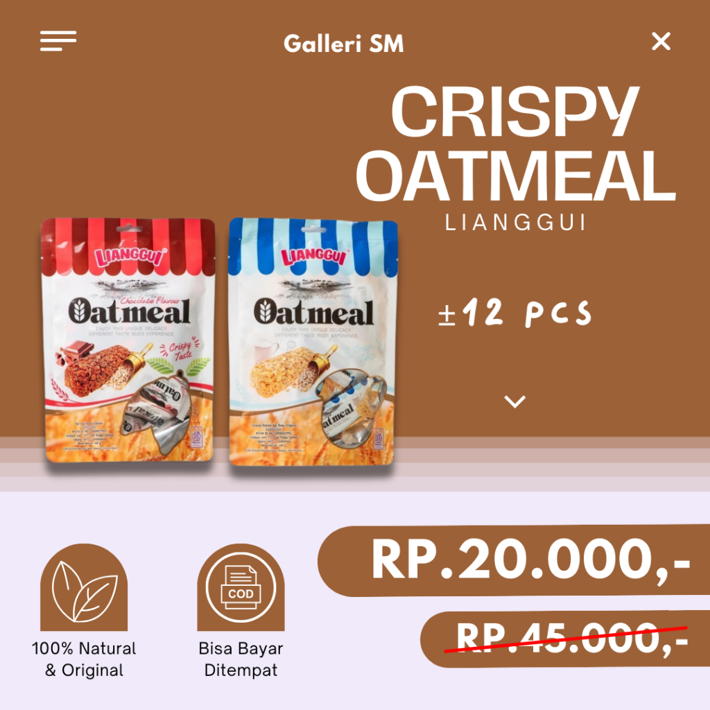 

Lianggui Oatmeal Crispy Snack Bar Rasa Original Cokelat Cemilan Enak Renyah Nikmat