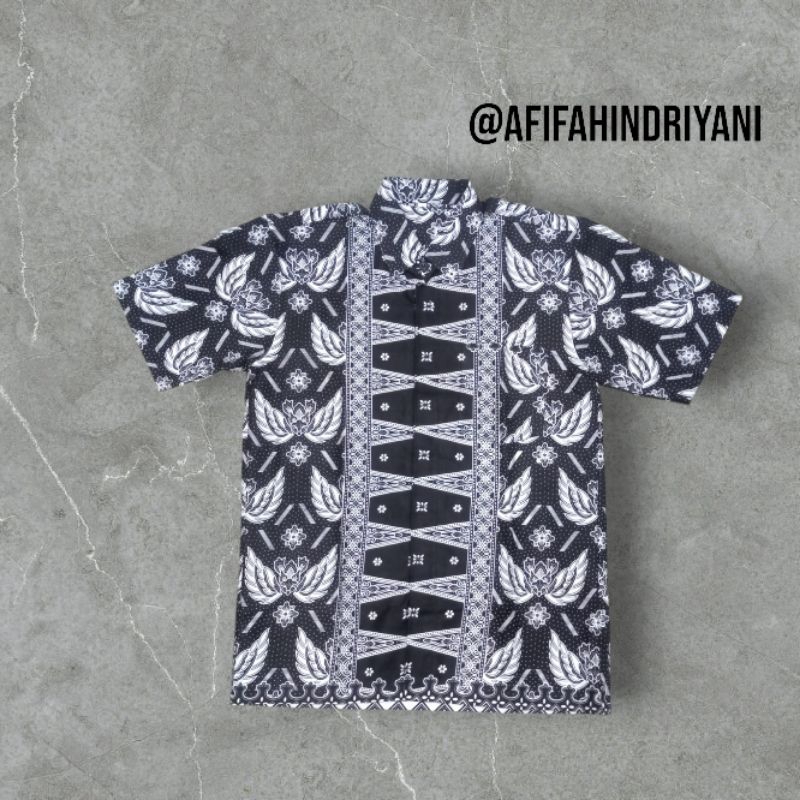 Kemeja/Baju Batik Baduy Banten Pria Motif Tapak kebo Putih hitam Tangan pendek