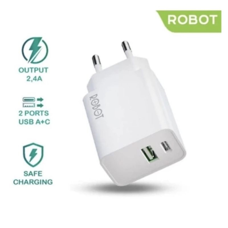 Batok Adaptor Charger RT-K8 PLUS Batok Charger Type C 2.4 A Dual Output USB-A + USB-C