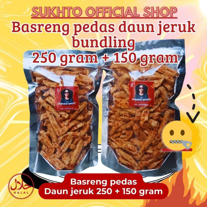 

Basreng premium pedas daun jeruk blanding 250 + 150 gram