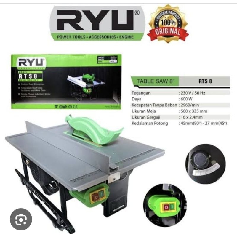 Table saw ryu RTS8 / Meja potong kayu merk ryu 8 inch
