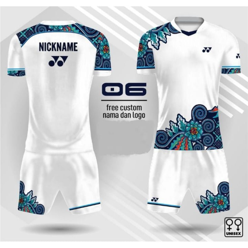 Setelan Jersey Badminton Batik/Setelan Jersey Bulu Tangkis Batik ynx Free Custom Nama Logo