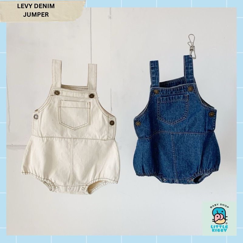 LITTLE KIBBY - LEVY DENIM JUMPER | SUSPENDER DENIM BAYI | BAJU KODOK JEANS BAYI | JUMPER JEANS BAYI 