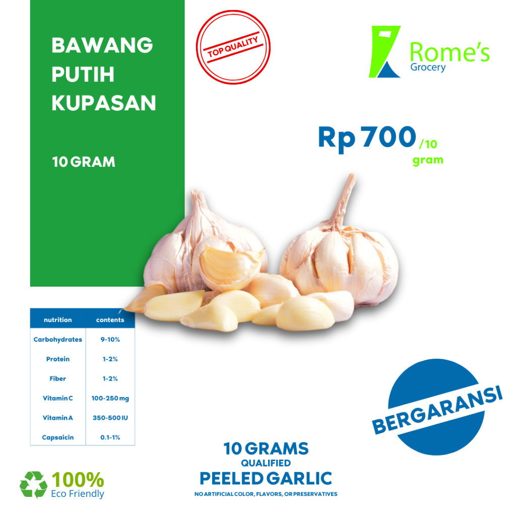 

Bawang Putih | 10 Gram | Fresh&Organik | Bergaransi | Rome’s Grocery