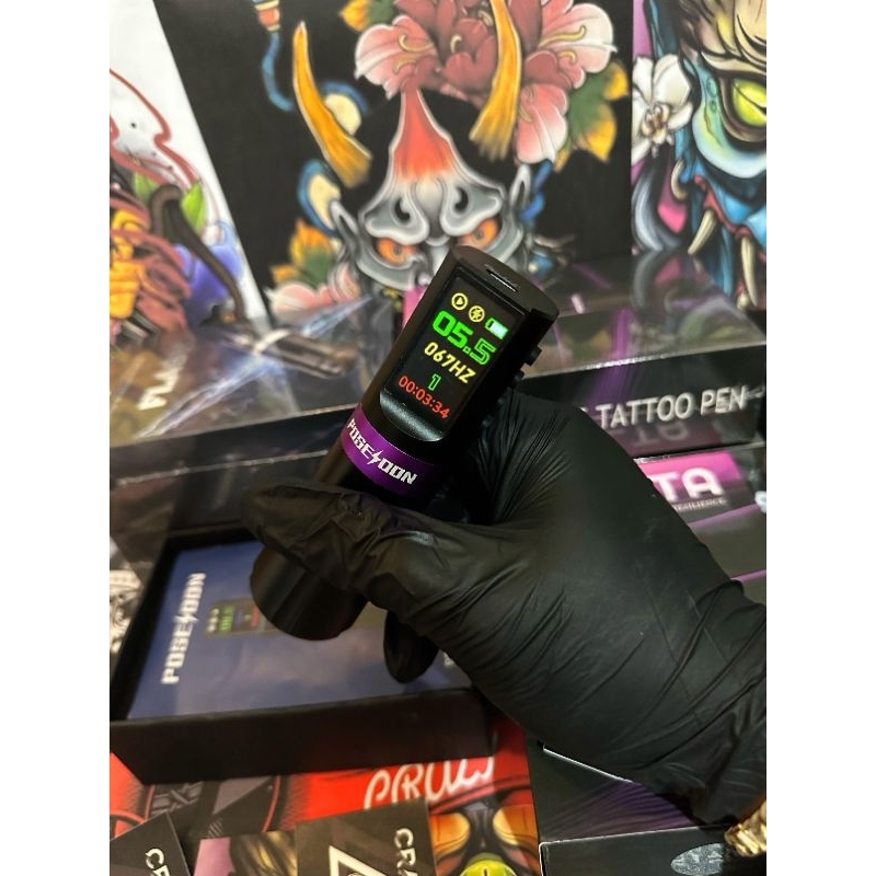 mesin tattoo sulam alis Rotary pen wireless POSEIDON Suelta 10.000RPM tato tubuh tatto kulit makeup 
