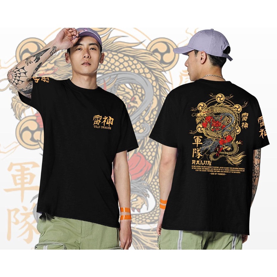 Baju Kaos Distro JEPANG  KAOS GOLD DRAGON RAIJIN  DADAKAN BAJU KAOS DISTRO KAOS DRAGON  BAJU LAKI LA