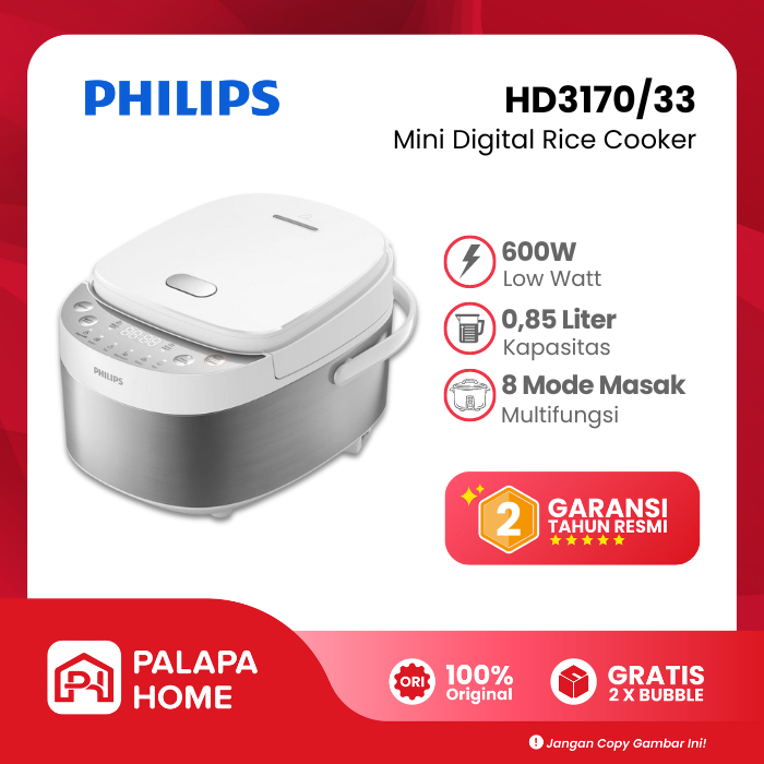 Philips Mini Rice Cooker Digital 0,85 Liter HD3170/33 Penanak Nasi Mejikom Kapasitas Kecil Phillips