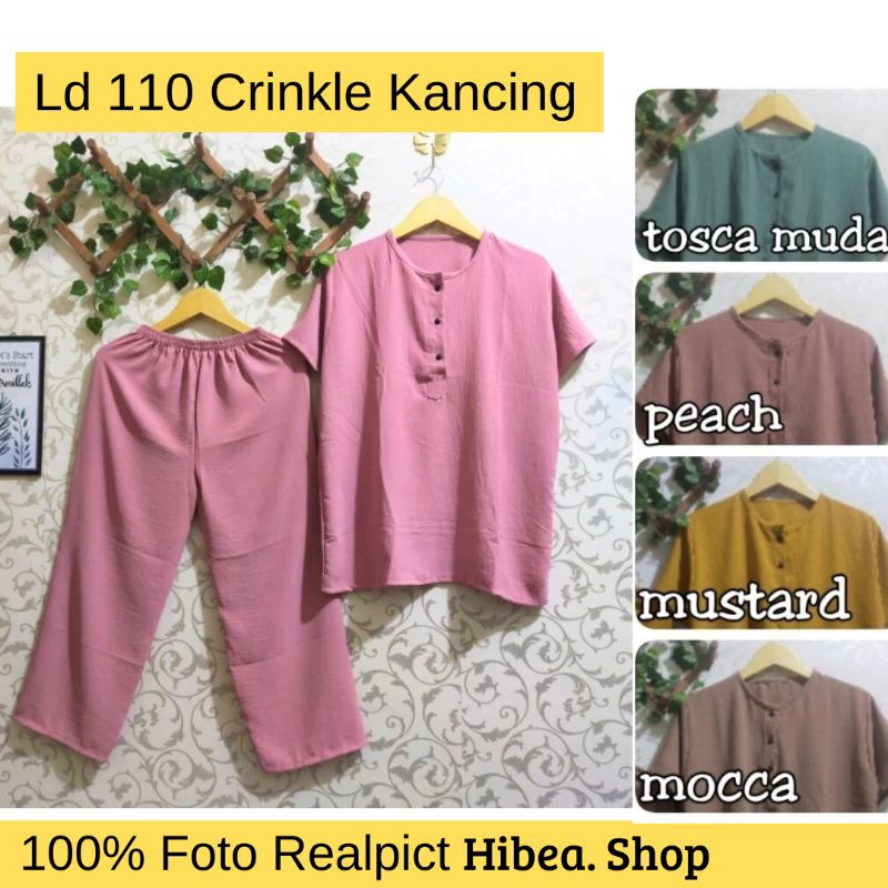 Ld 110 setcel pendek crinkle airflow/setelan crinkle pendek/setcel daily
