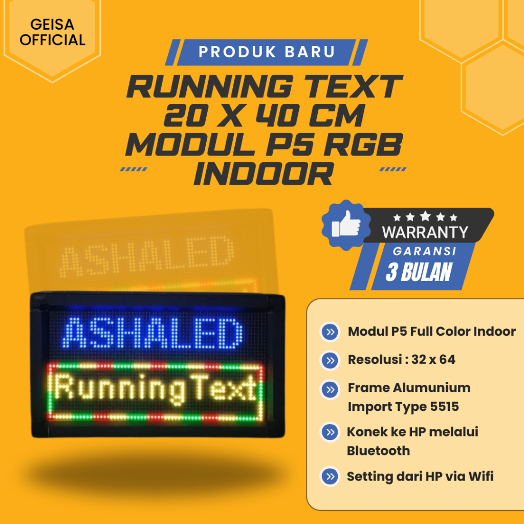 Running Text 20 x 40 cm Modul P5 RGB INDOOR
