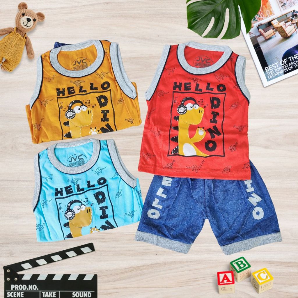 SETELAN SINGLET JVC KIDS ANAK LAKI-LAKI 0-12 BULAN MOTIF DINO