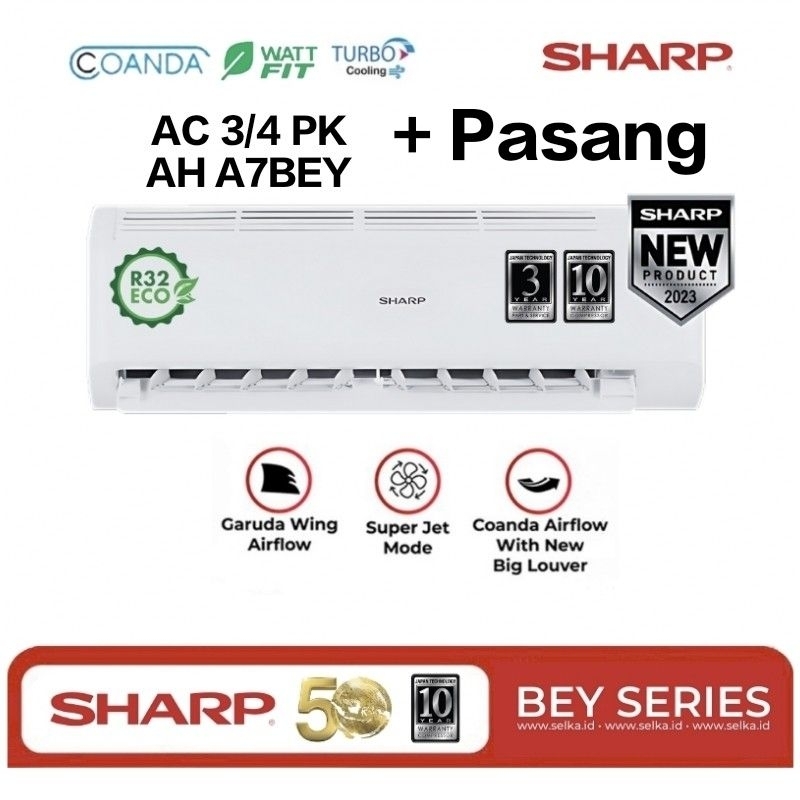 AC Sharp 3/4 PK AH A7BEY Low Watt Plus Pasang