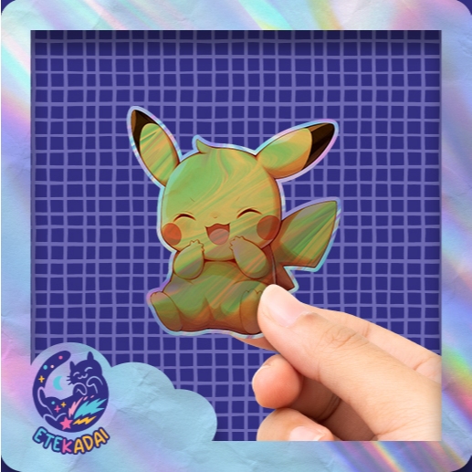 

Stiker Hologram Anime Game Pokemon Pikacu Cute Smile
