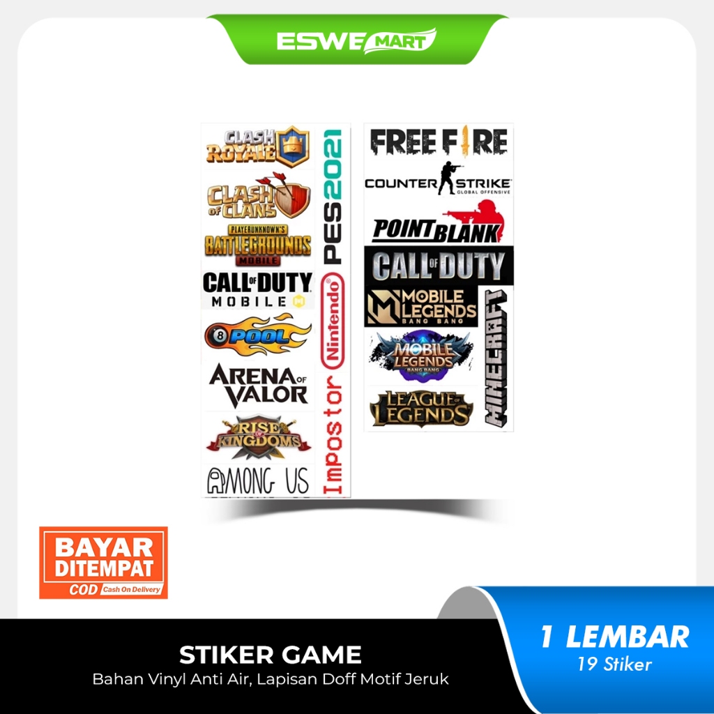 

Stiker Game Isi 19 Stiker - Bahan Vinyl Anti Air Doff Premium