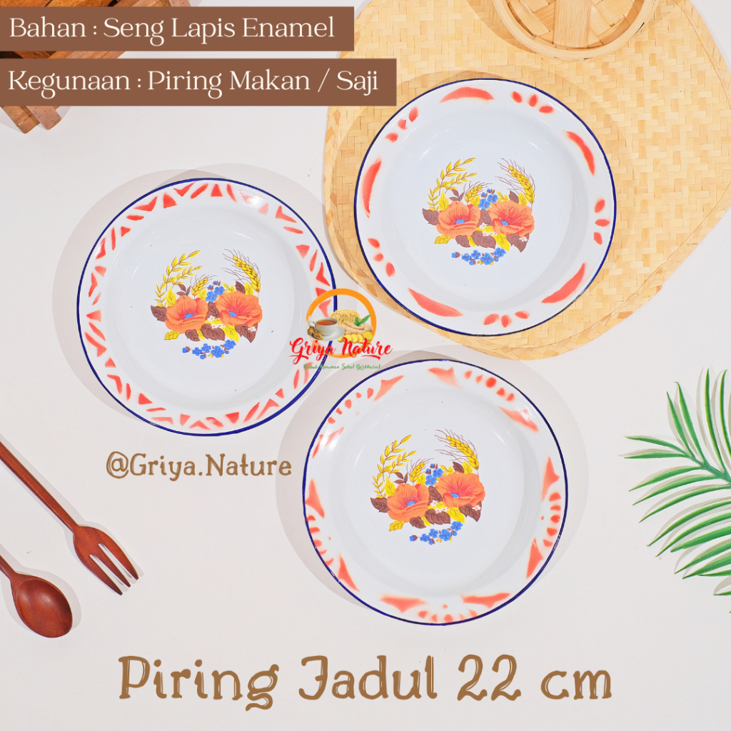 GRIYA NATURE [COD] Piring Jadul Bunga 22cm | Piring Seng Jadul | Piring Enamel Tebal Premium | Pirin