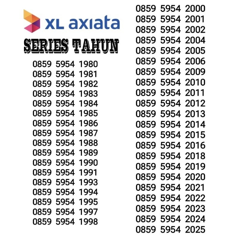 NOMOR XL SERIES TAHUN