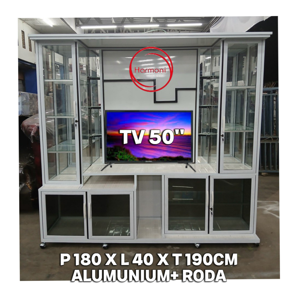 BUFET TV ALUMUNIUM 180X200 PAJANGAN TV ALUMUNIUM KACA RAK TV ALUMUNIUM 43'' BUPET TV ALUMUNIUM