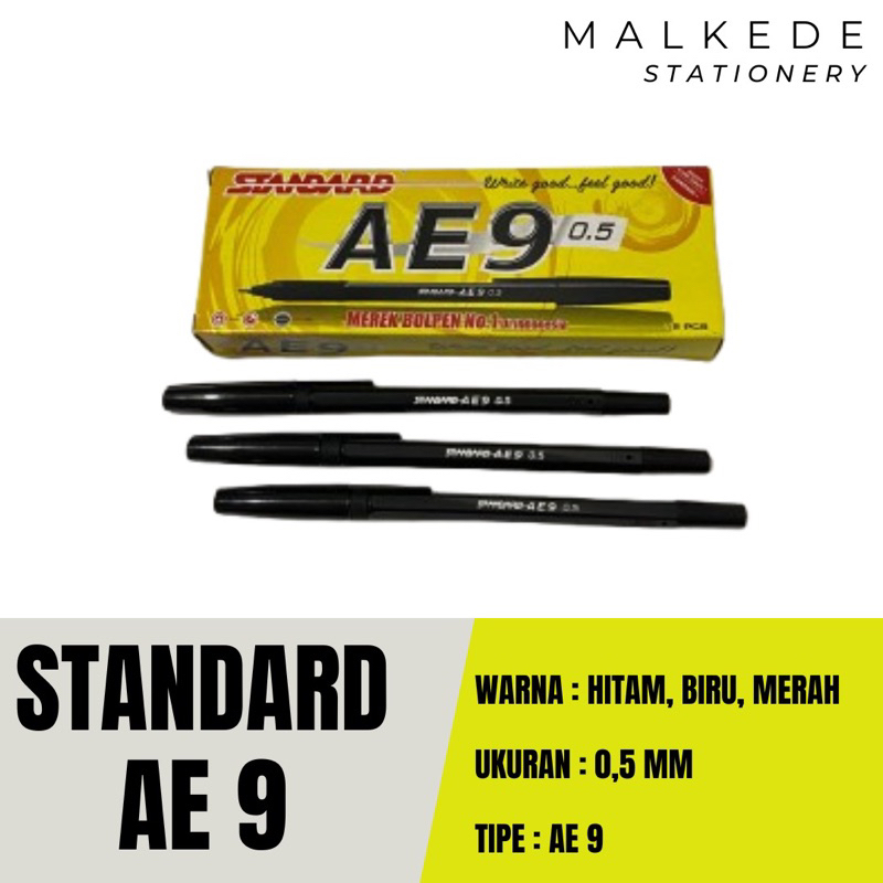 

PULPEN / PENA STANDARD AE 9 HITAM | 0.5 MM | PENA MURAH (1 Lsn : 12 Pcs)