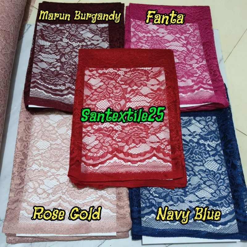 Kain Brokat Gliter/Lace Cotton/Brokat Cord Non Gilter/Cordnelly/Motif Random/Bahan Kebaya