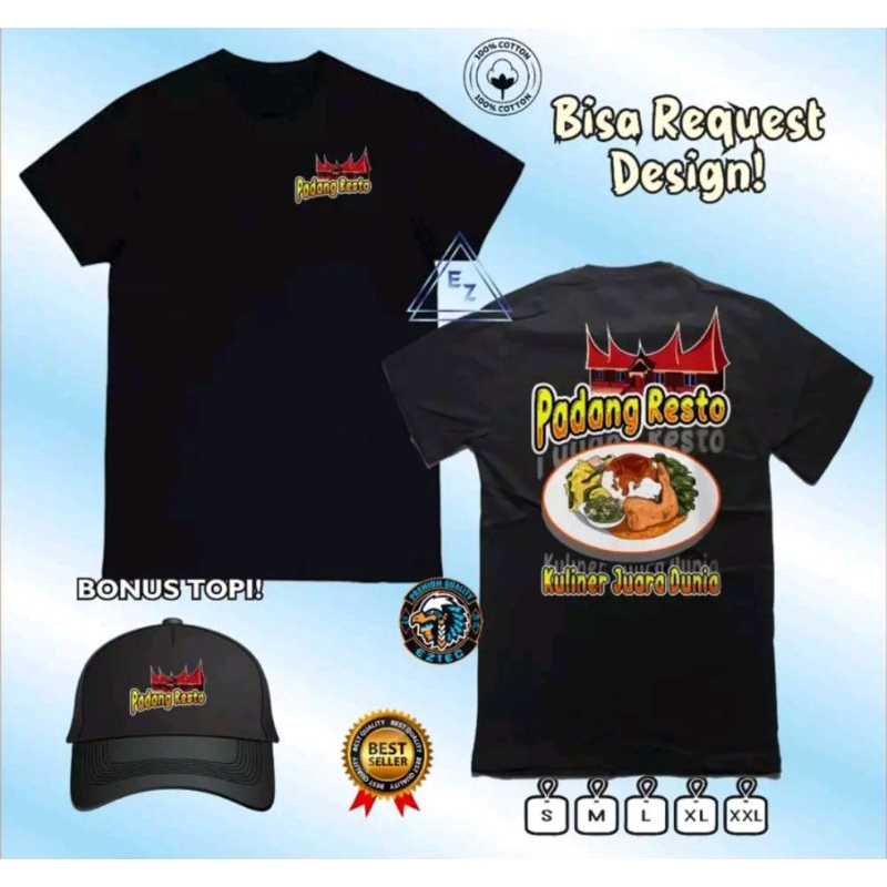 KAOS NASI PADANG PADANG RESTO KULINER JUARA DUNIA BONUS TOPI