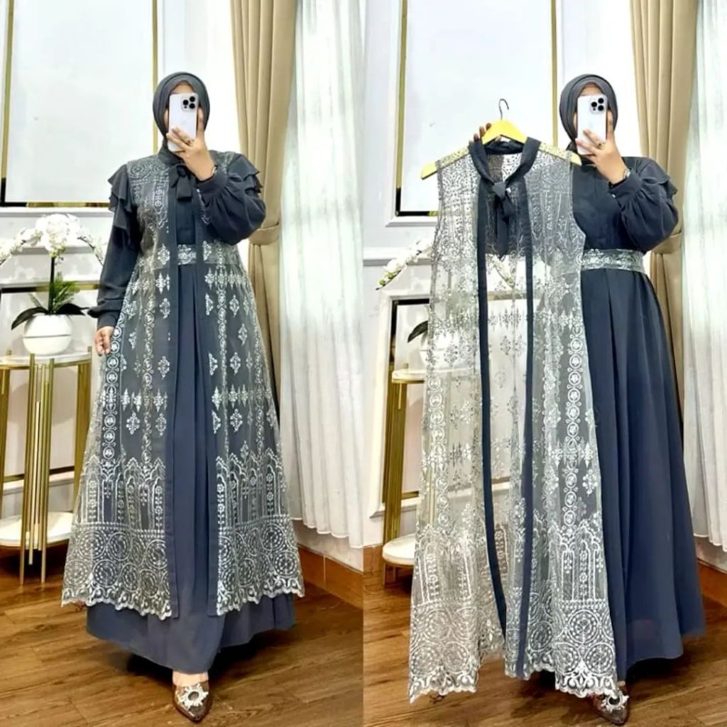 KAILA Dress Set + Outer Terlaris 2024 Gamis Kondangan Wanita Kekinian Gamis Pesta Mewah Elegan Warna